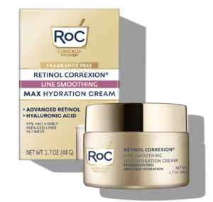 RoC Retinol Correxion Max Hydration Anti-Aging Every day Confront Moisturizer with Hyaluronic Corrosive, Fragrance-Free, Oil Free Skin Care, 1.7 Ounces (Bundling May Change)