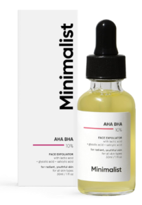 Minimalist 10% AHA BHA Exfoliating Serum For Fledglings, AHAs (Lactic Corrosive & Glycolic Corrosive) & BHA (Salicylic Corrosive) Serum, 30ml