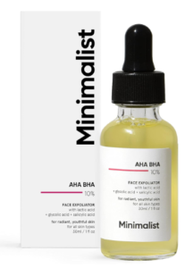 Minimalist 10% AHA BHA Exfoliating Serum For Tenderfoots, AHAs (Lactic Corrosive & Glycolic Corrosive) & BHA (Salicylic Corrosive) Serum, 30ml