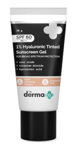 The Derma Co 1% Hyaluronic Tinted Sunscreen For All Skin Sorts Spf 60 Gel, Dad++++, No White Cast, Lightweight, Wide Range Security