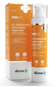 The Derma Co Hyaluronic Sunscreen Water Ultra Light Gel With Spf 50 Dad++++ For Wide Range, UV A, UV B & Blue Light Assurance For Sleek Skin