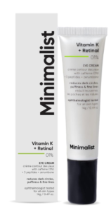 Minimalist Vitamin K + Retinal 01% Beneath Eye Cream | Decreases Dull Circles, Fine Lines | With Caffeine for Puffiness