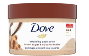 Dove Exfoliating Body Clean Clean for Dry Skin with Brown Sugar & Coconut Butter, Delicately Exfoliates and Moisturizes for Moment Delicate & Smooth Skin, Normally Inferred Fixings, Sulfate-Free, Coconut Fragrance