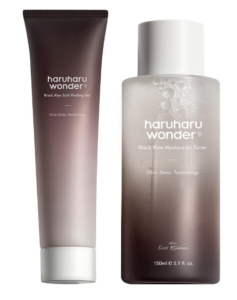 Haruharu Ponder Dark Rice Delicate Peeling Gel 3.4 fl.oz and Dark Rice Hyaluronic Toner 5.1 fl.oz/Vegan, EWG-Green, Cruelty-Free